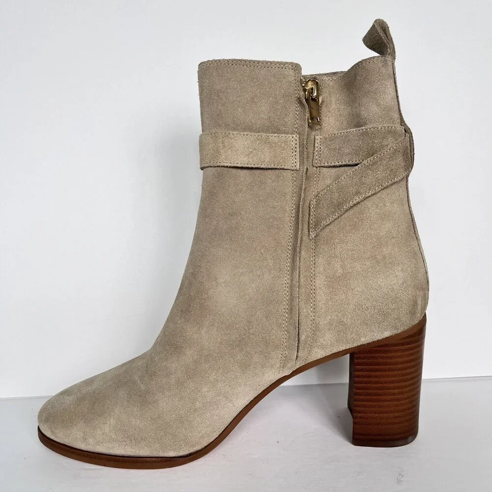 NEW Coach Olivia bootie Suede Block Stacked Heel Tan Zip Ankle Charm 10 - Picture 6 of 12